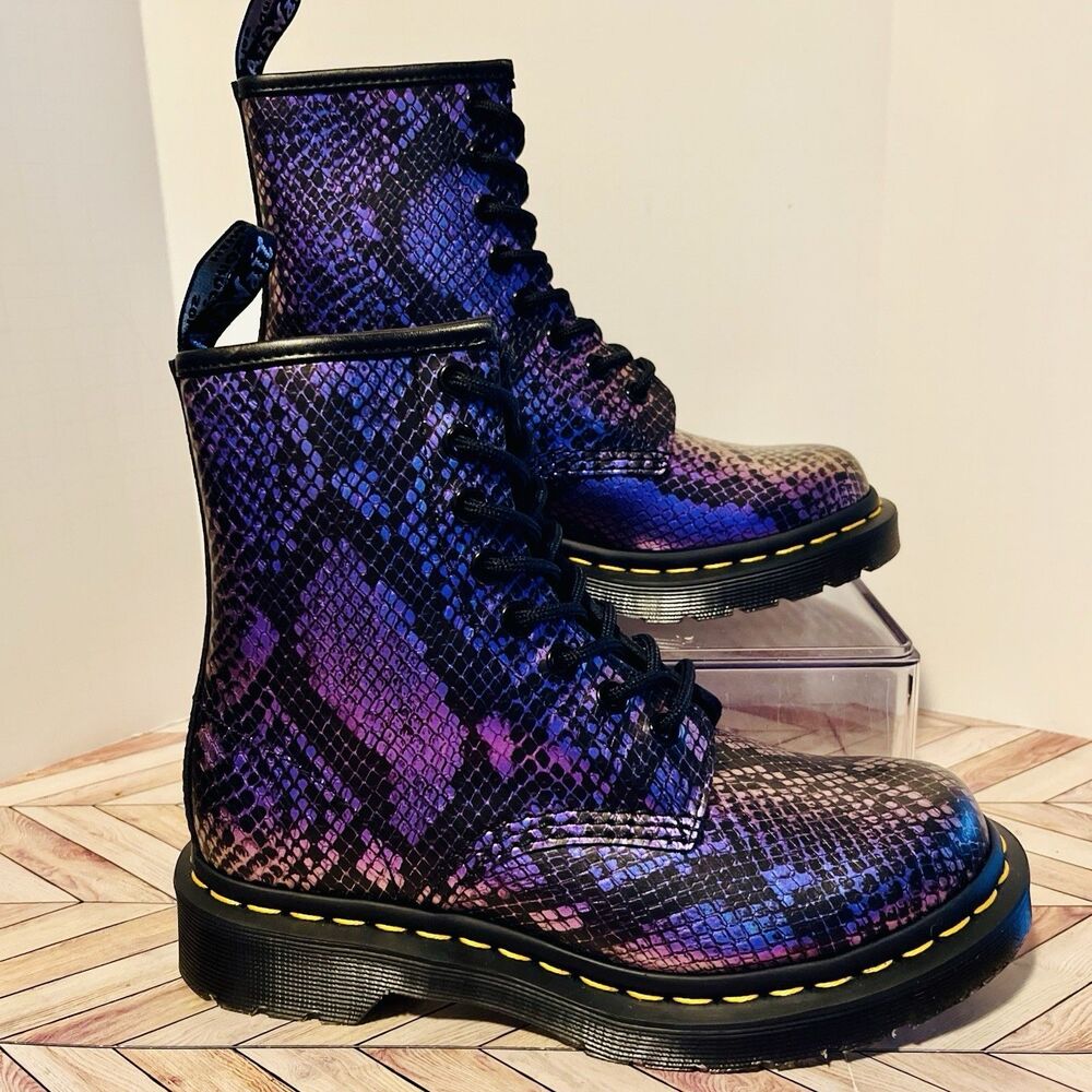 Dr Martens 1460 Snake Embossed Leather Purple Black Women 5 Boots Viper Croc